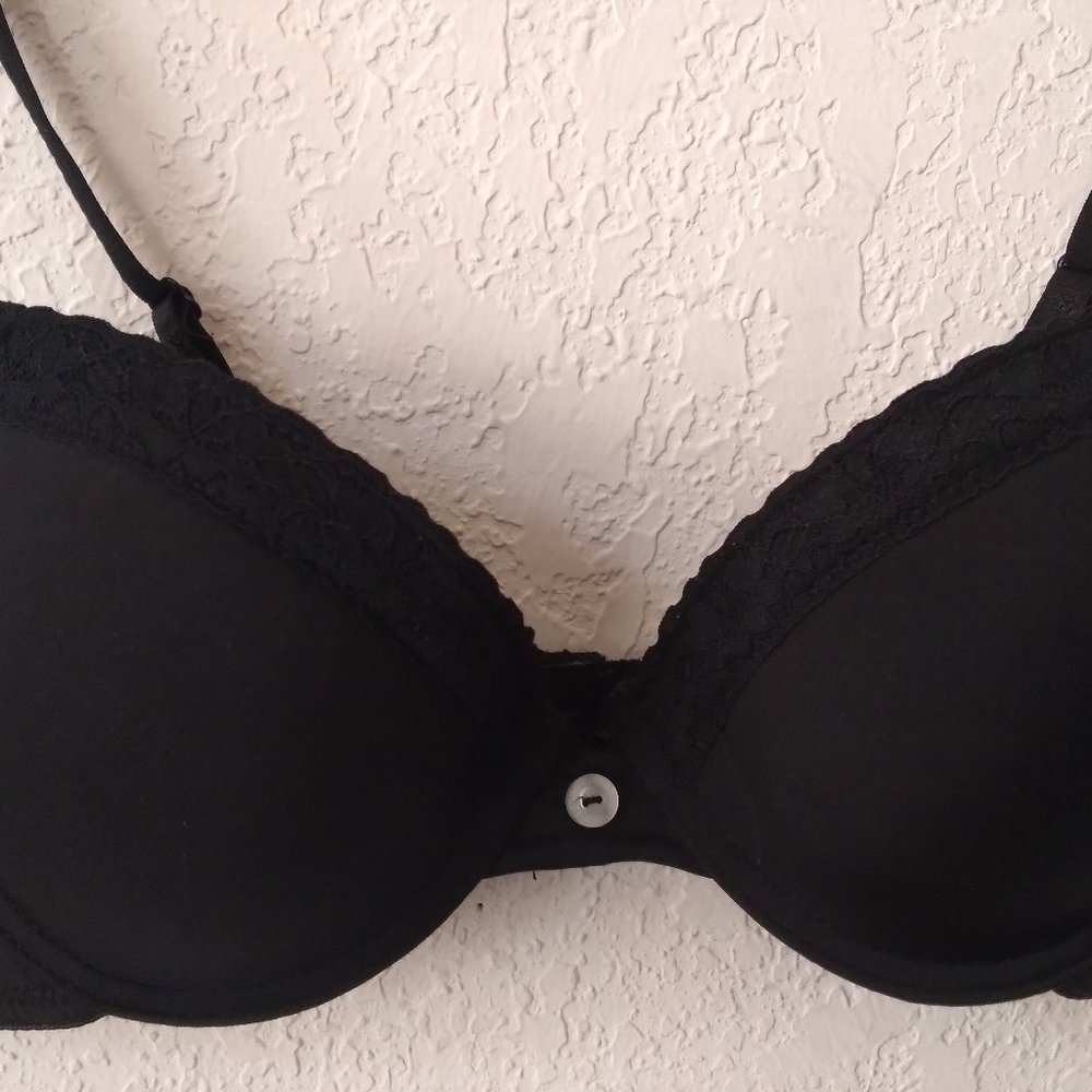 Izod Black and Lace Bra with Button Detail